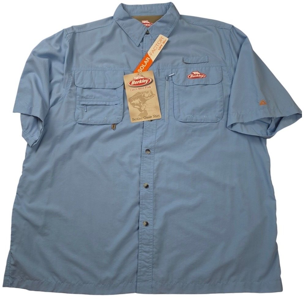 Berkley Guide Shirt Mens XL Light Blue Fishing Short Sleeve UPF 30+ NWT